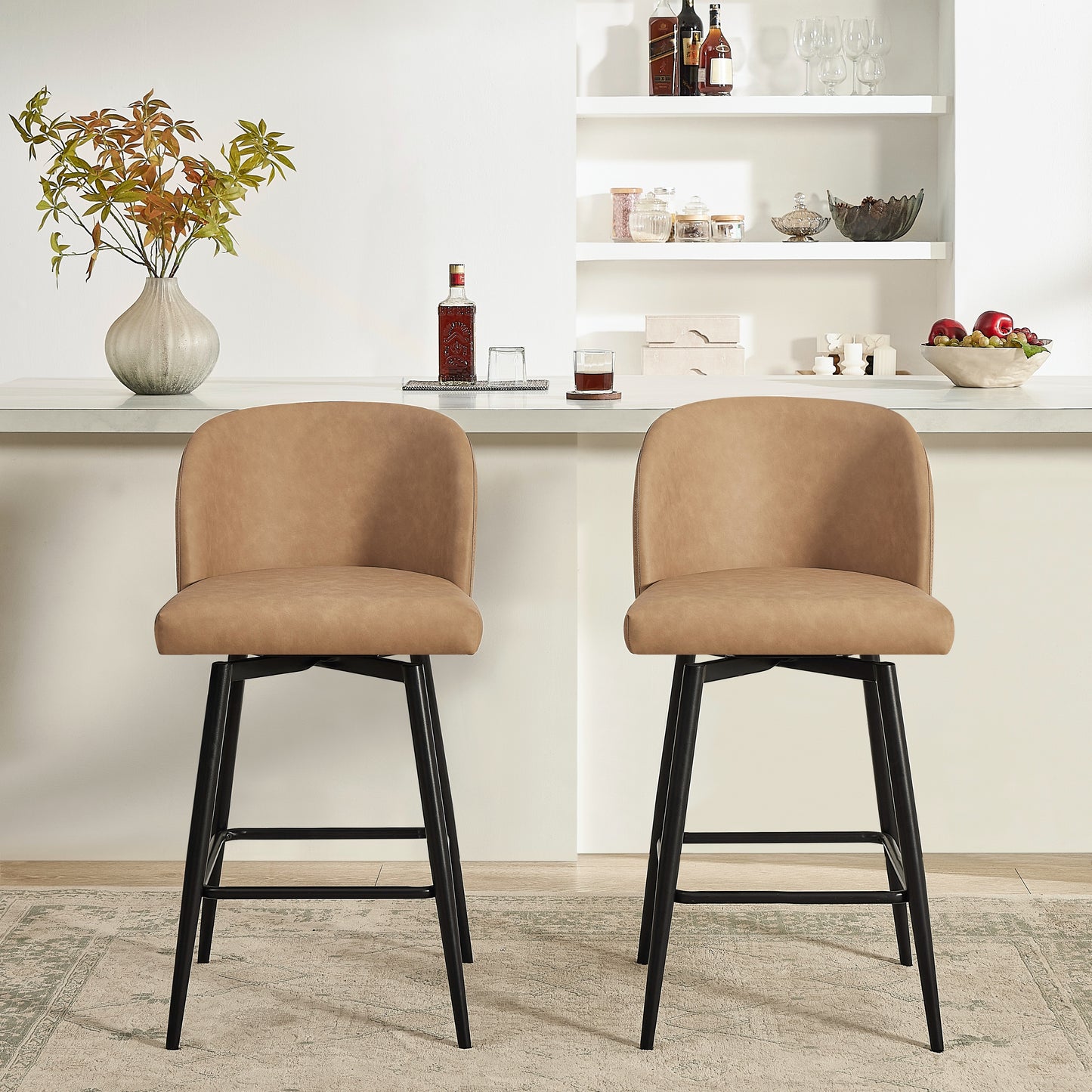 Roundhill Furniture Rhythm Modern Upholstered Counter Height Stool, 360° Swivel, Set of 2