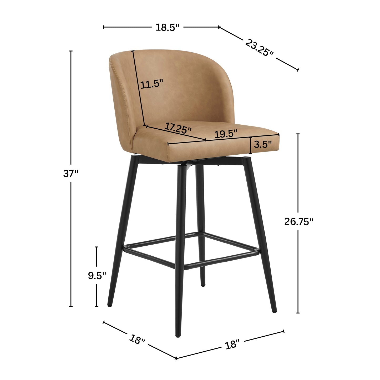 Roundhill Furniture Rhythm Modern Upholstered Counter Height Stool, 360° Swivel, Set of 2