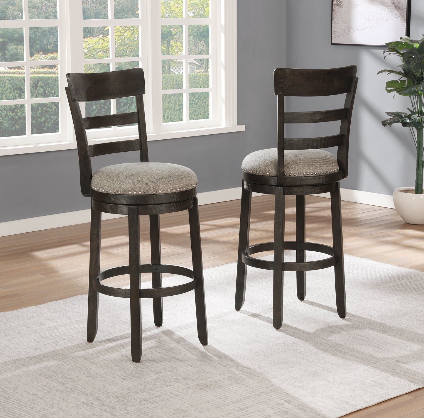 Kessel Brown Brushed Wood Swivel Barstools, Set of 2