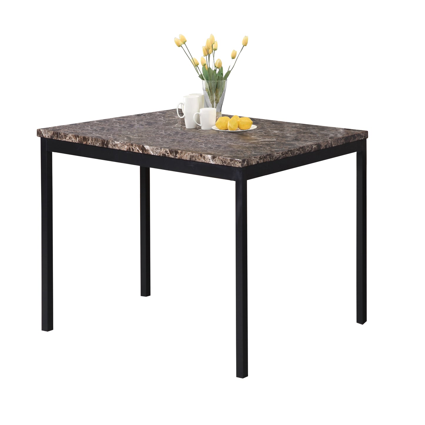 Roundhill Furniture Citico Metal Counter Height Dining Table with Laminated Faux Marble Top, Black