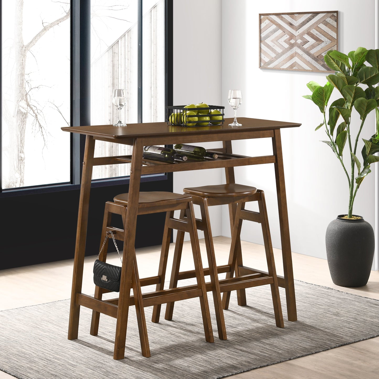 Malvern Wood Pub Table with Wood Barstools