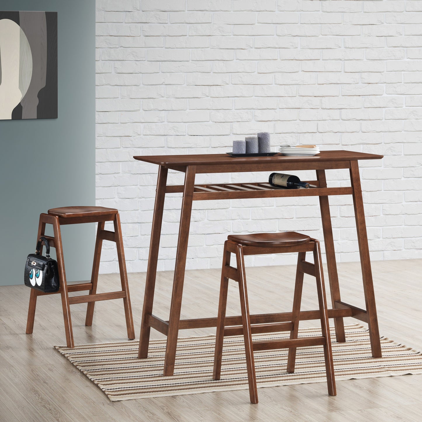 Malvern Wood Pub Table with Wood Barstools