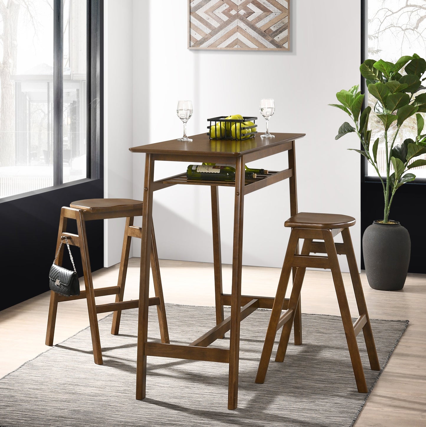 Malvern Wood Pub Table with Wood Barstools