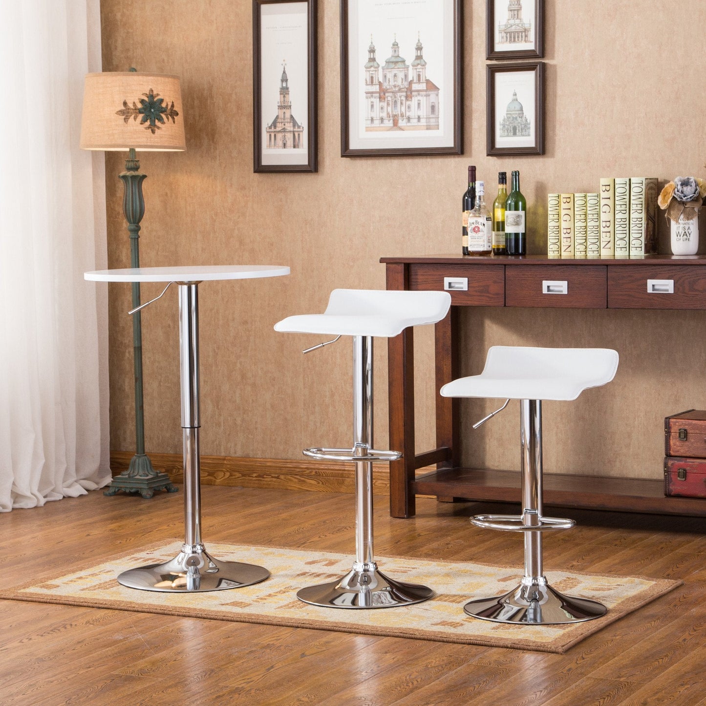 Roundhill Furniture Baxton 3-Piece White Adjustable Bar Table Set