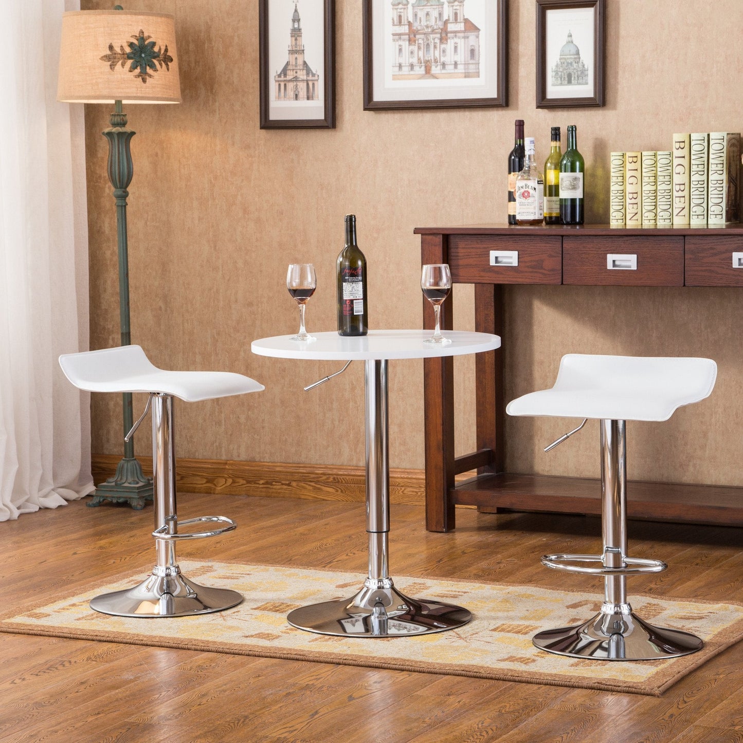 Roundhill Furniture Baxton 3-Piece White Adjustable Bar Table Set