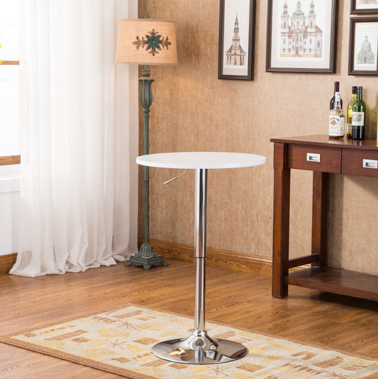 Roundhill Furniture Adjustable Wood and Metal Bar Table in White