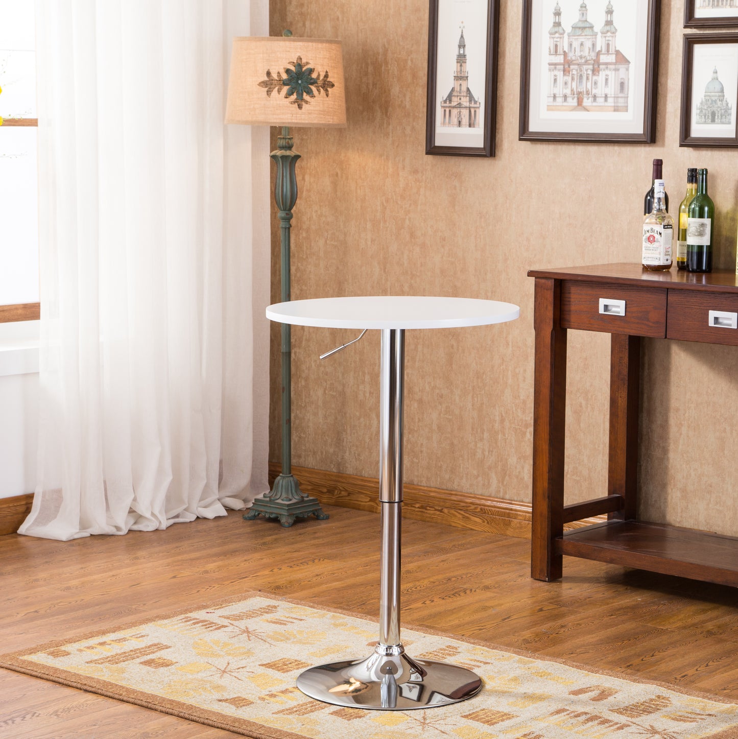 Roundhill Furniture Adjustable Wood and Metal Bar Table