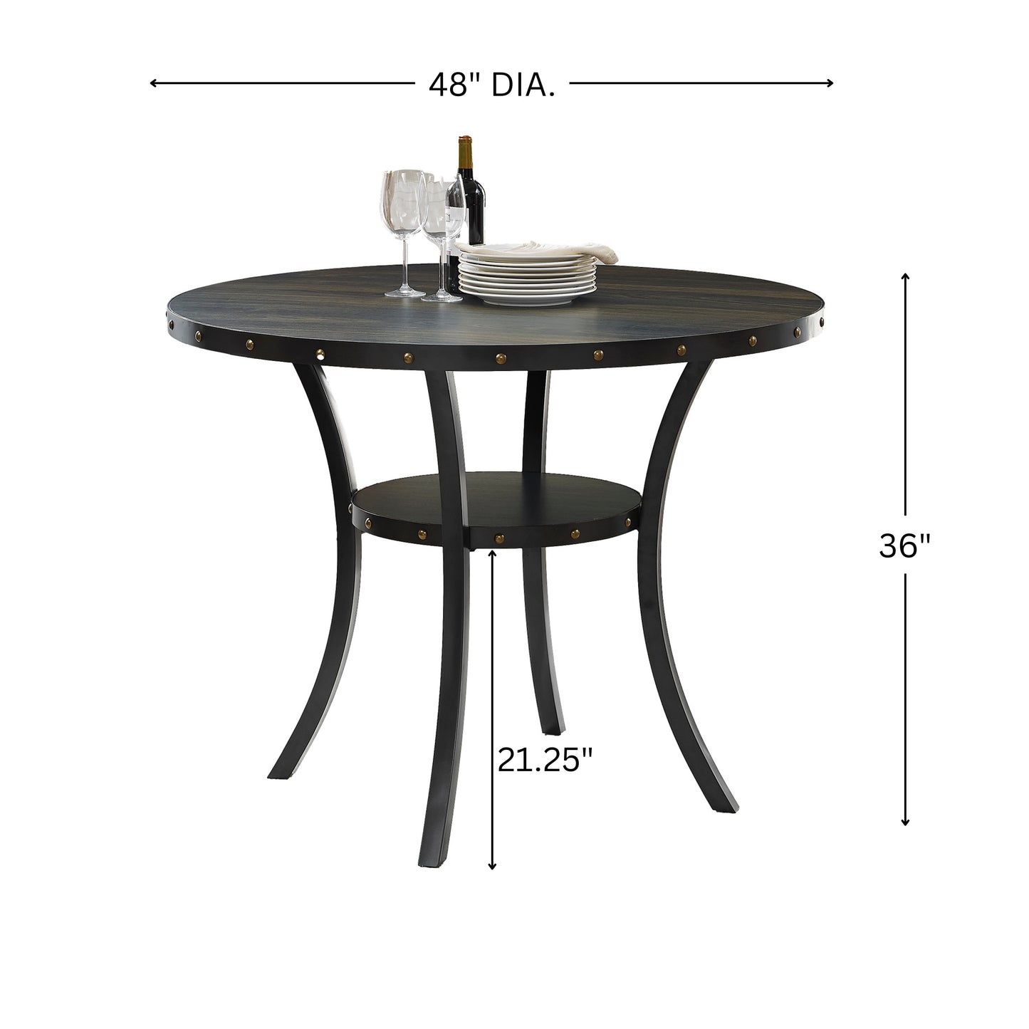 Biony Dining Collection Espresso Wood Counter Height Nailhead Dining Table