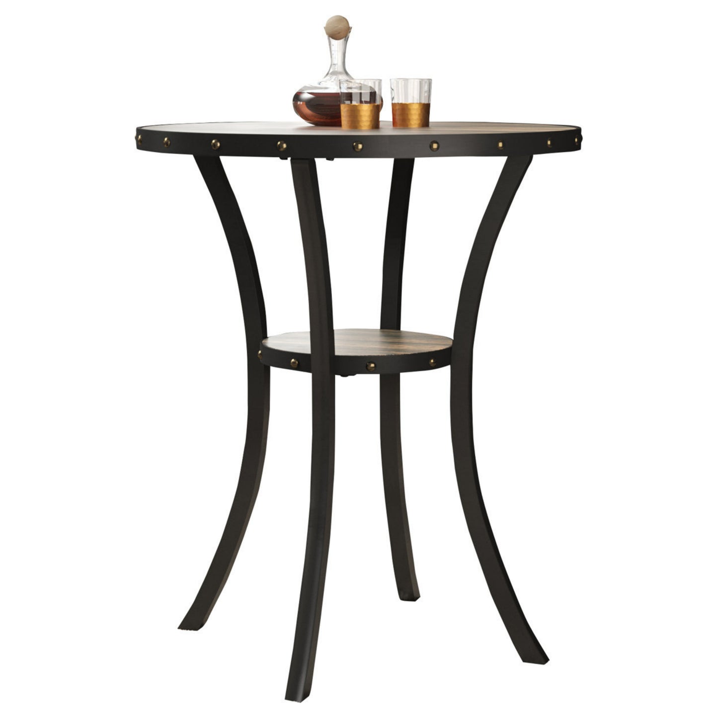 Biony 36" Round Espresso Finish Bar Table Nail Head Trim