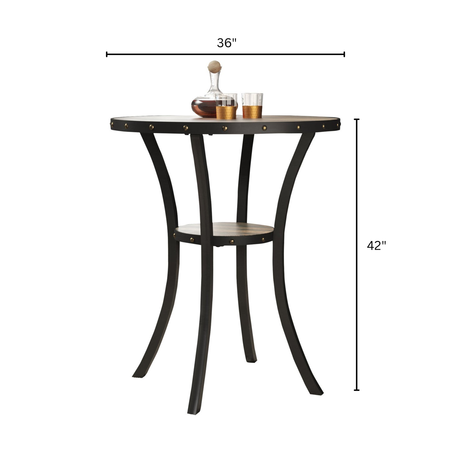 Biony 36" Round Espresso Finish Bar Table Nail Head Trim