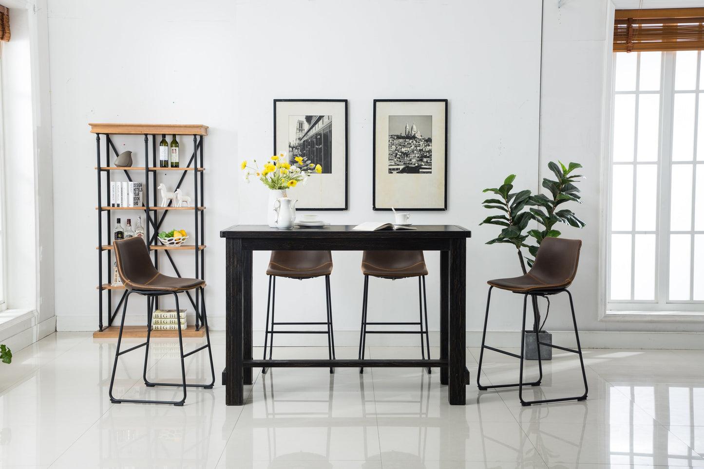 Bronco Antique Wood Finished Bar Dining Set: Table and Four Bar Stools, Brown