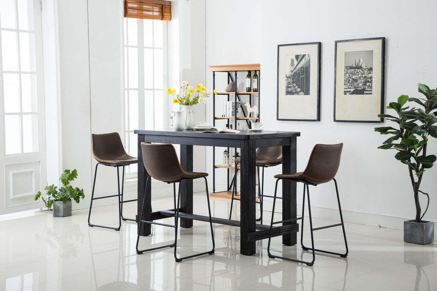 Bronco Antique Wood Finished Bar Dining Set: Table and Four Bar Stools, Brown