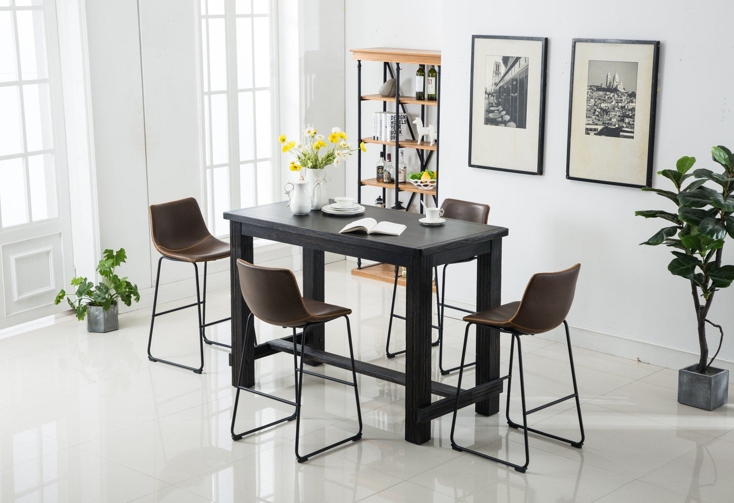 Bronco Antique Wood Finished Bar Dining Set: Table and Four Bar Stools, Brown