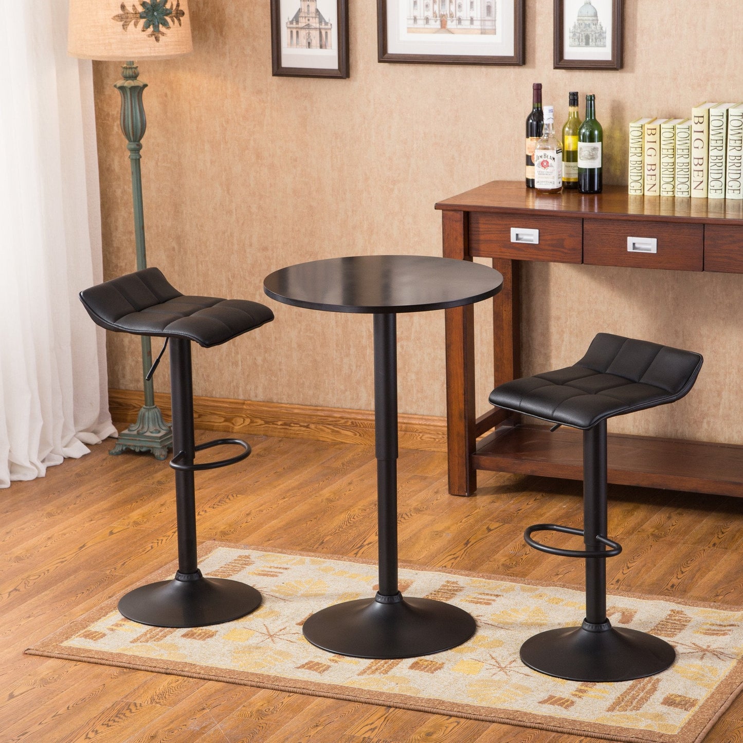 Roundhill Furniture Belham Black Adjustable Metal Base 3-Piece Bar Table Set