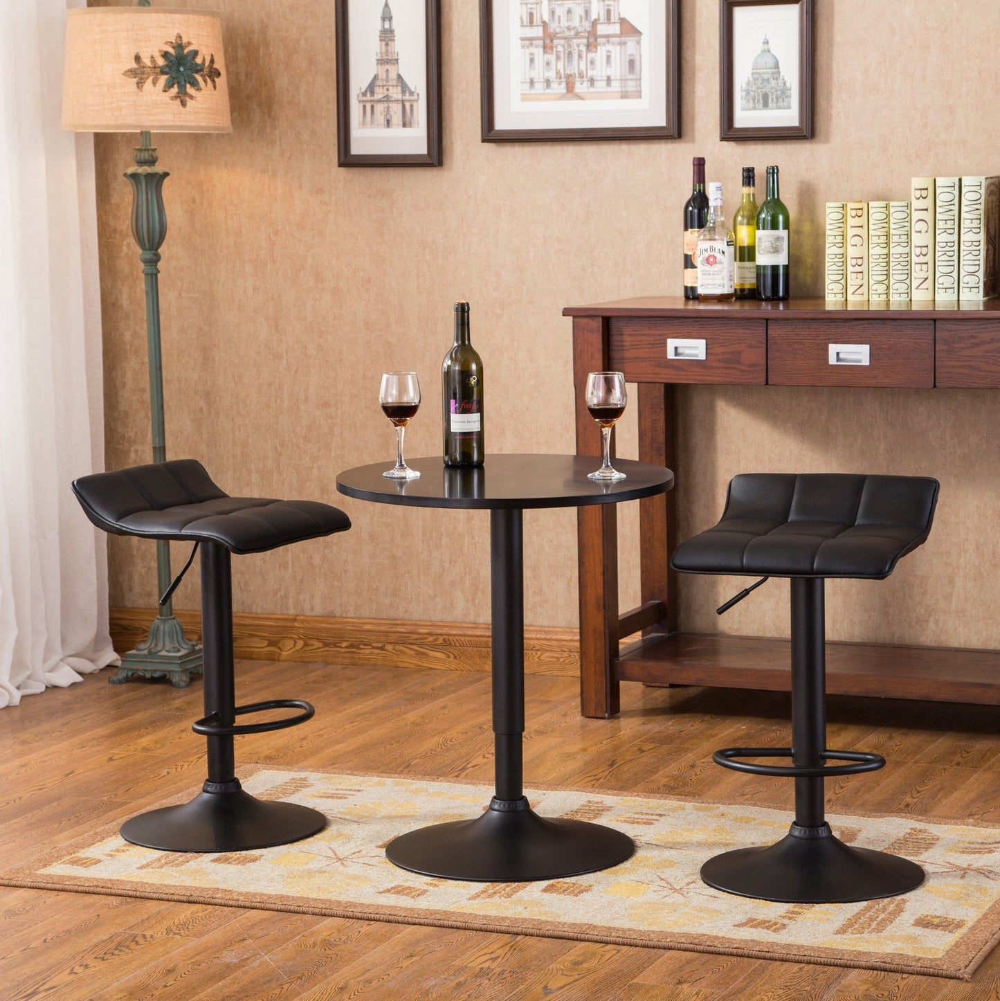 Roundhill Furniture Belham Black Adjustable Metal Base 3-Piece Bar Table Set