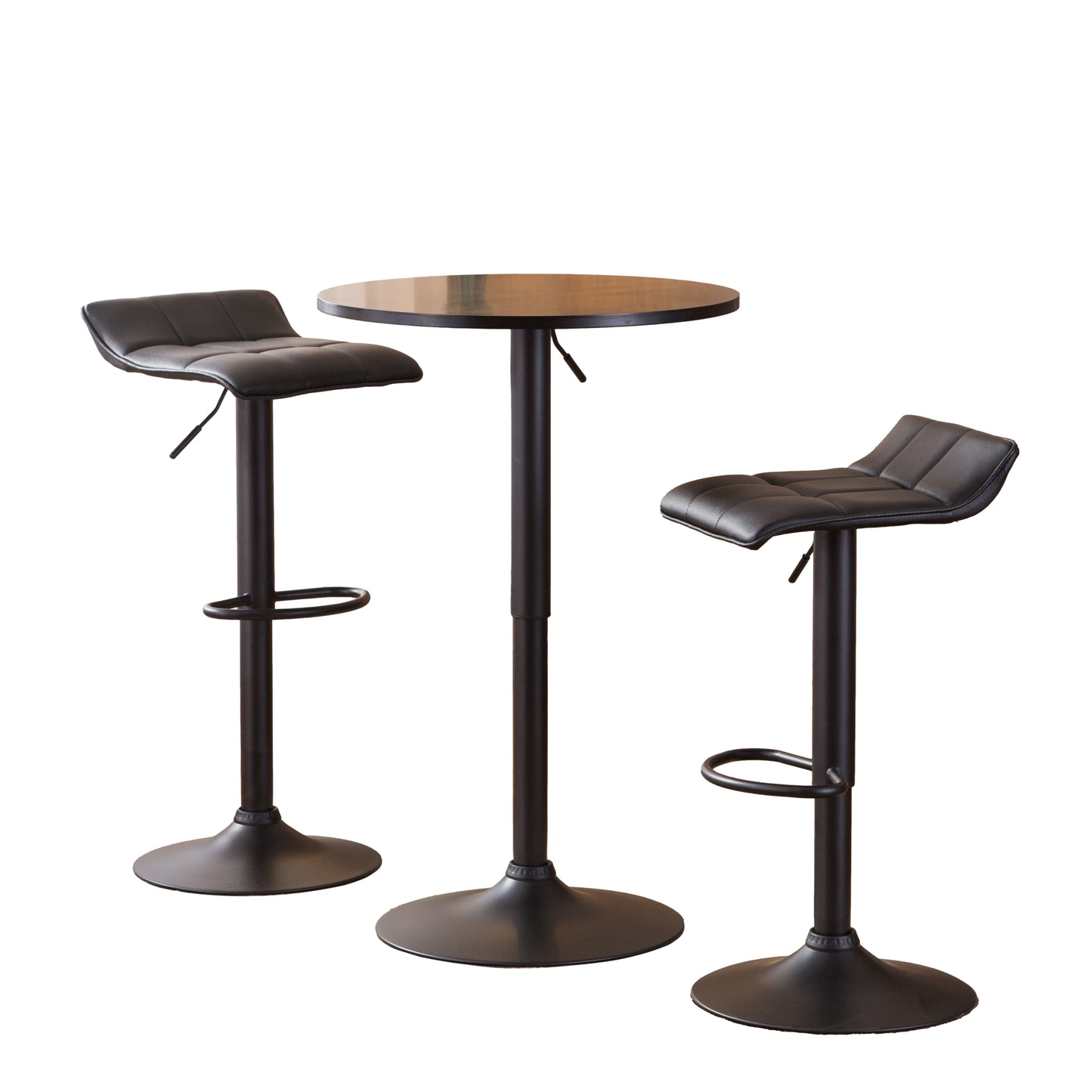 Roundhill Furniture Belham Black Adjustable Metal Base 3-Piece Bar Table Set