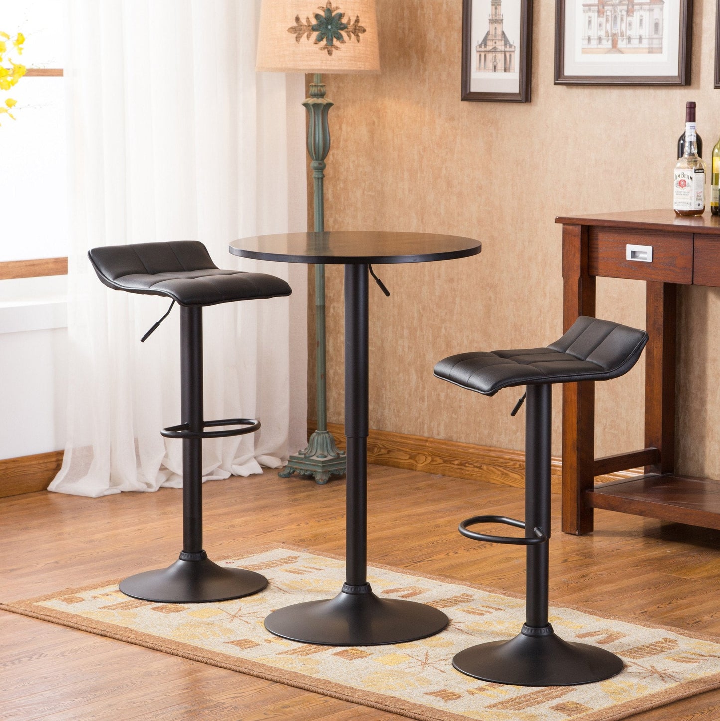 Roundhill Furniture Belham Black Adjustable Metal Base 3-Piece Bar Table Set