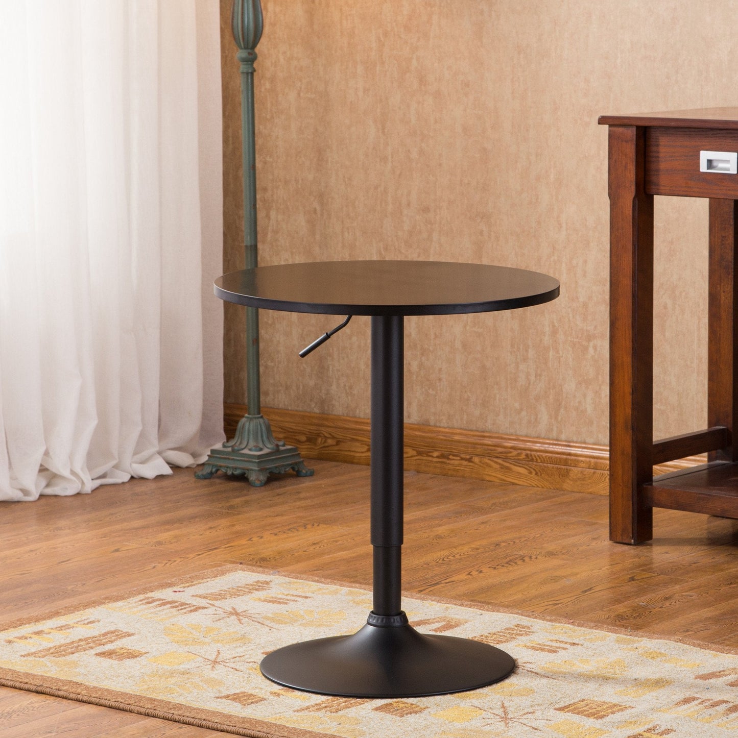 Roundhill Furniture Belham Round Top Adjustable Height with Black Leg And Base Metal Bar Table, Black