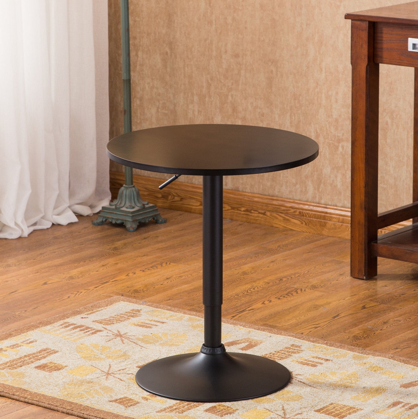 Roundhill Furniture Belham Round Top Adjustable Height with Black Leg And Base Metal Bar Table, Black