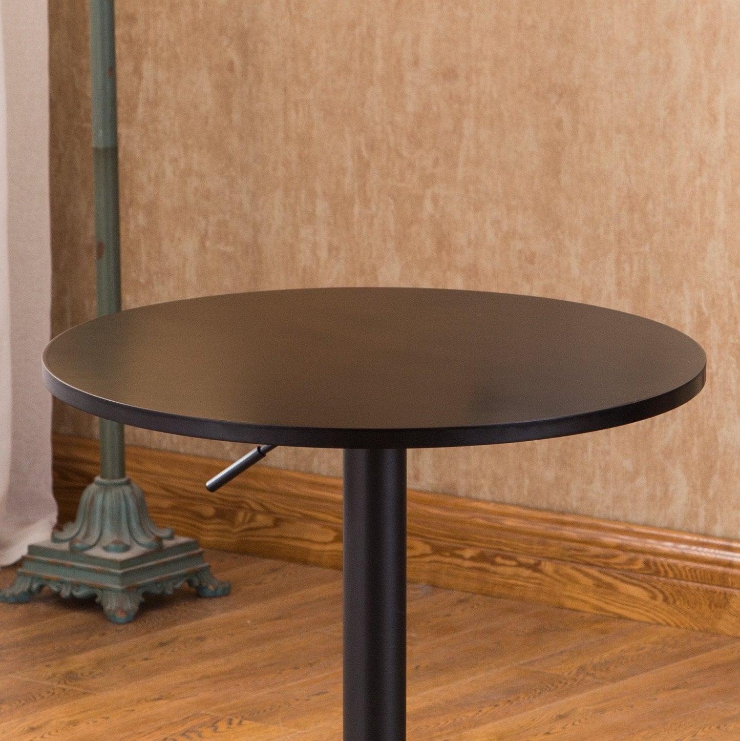 Roundhill Furniture Belham Round Top Adjustable Height with Black Leg And Base Metal Bar Table, Black