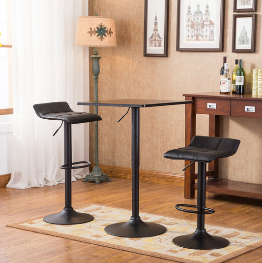 Roundhill Furniture Belham Black Square Adjustable Metal Base 3-Piece Bar Table Set