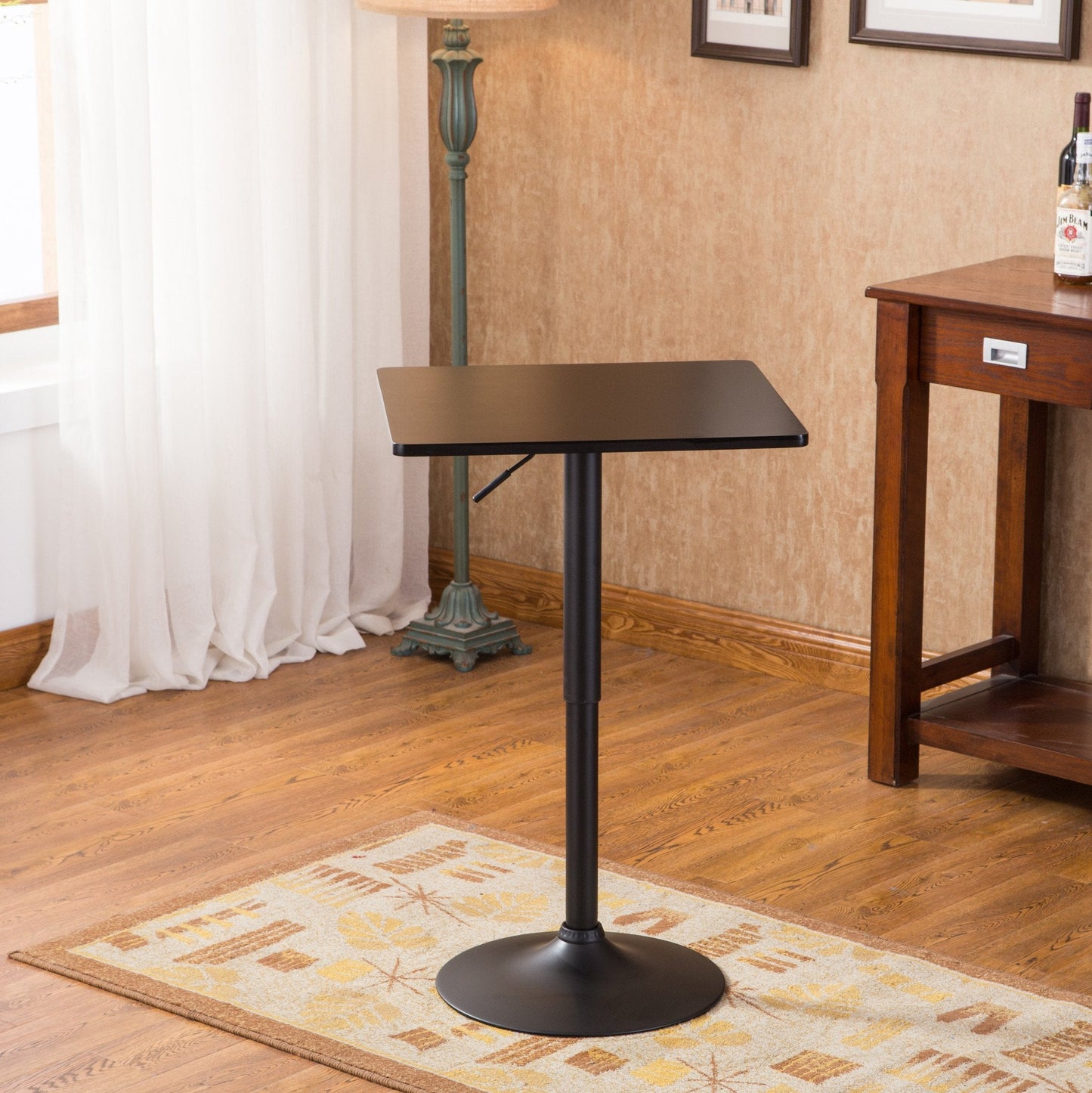 Roundhill Furniture Belham Black Square Top Adjustable Height with Black Leg And Base Metal Bar Table