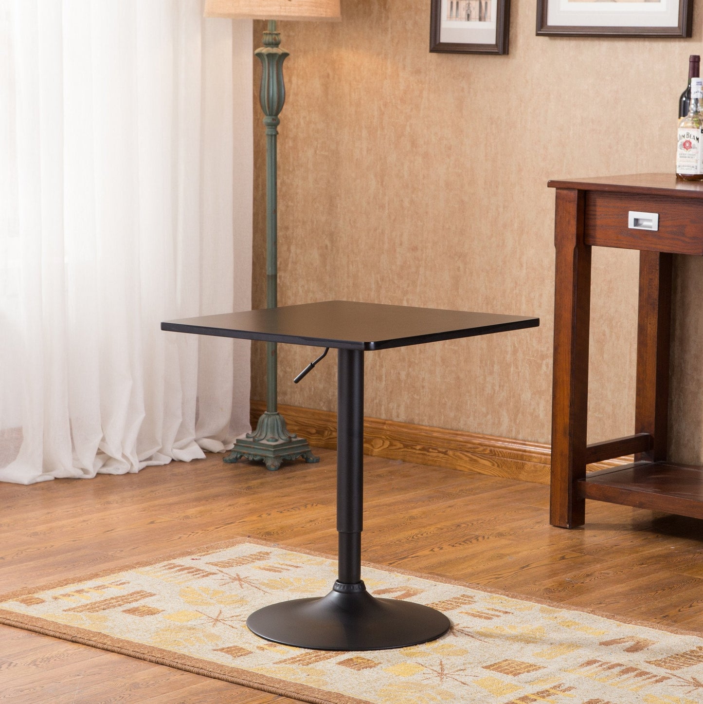 Roundhill Furniture Belham Black Square Top Adjustable Height with Black Leg And Base Metal Bar Table