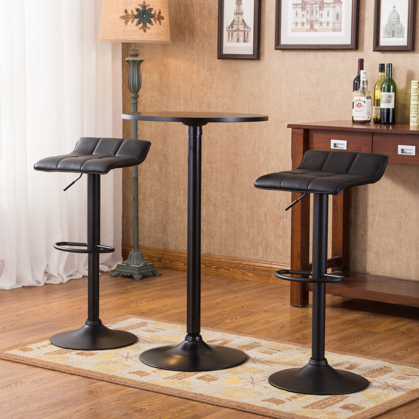 Roundhill Furniture Belham Black Round Adjustable Metal Base 3-Piece Bar Table Set