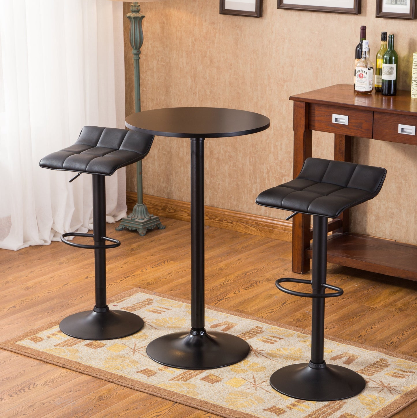 Roundhill Furniture Belham Black Round Adjustable Metal Base 3-Piece Bar Table Set