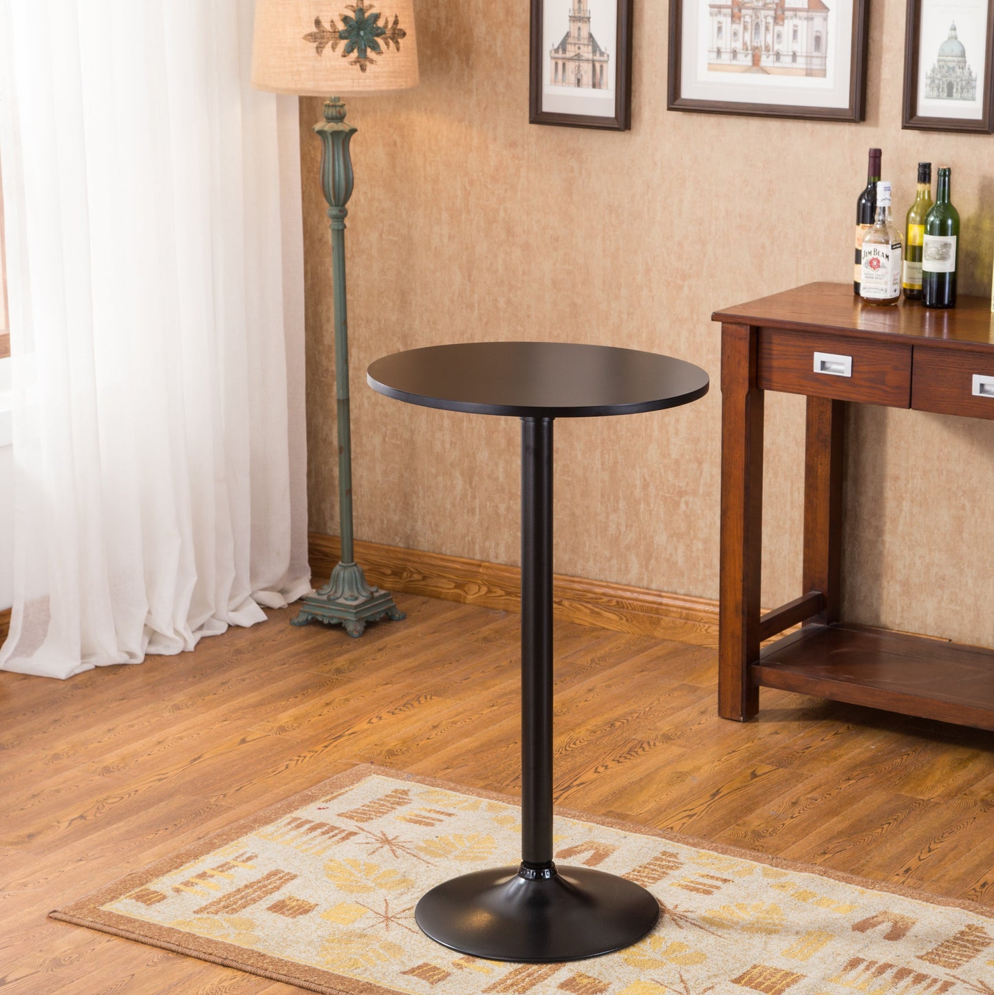 Roundhill Furniture Belham Black Round Adjustable Metal Base 3-Piece Bar Table Set