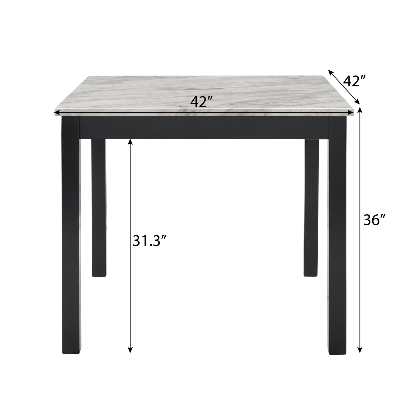 Cobre Contemporary Faux Marble Counter Height Dining Table with 4 Velvet Nailhead Trim Stools, Gray