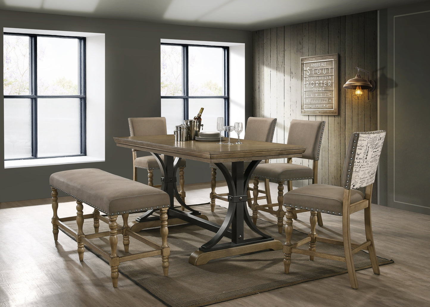 Birmingham 6-piece Driftwood Finish Table with Nail Head Chairs Counter Height Dining Set