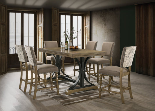 Birmingham 7-piece Driftwood Finish Table with Nail Head Chairs Counter Height Dining Set