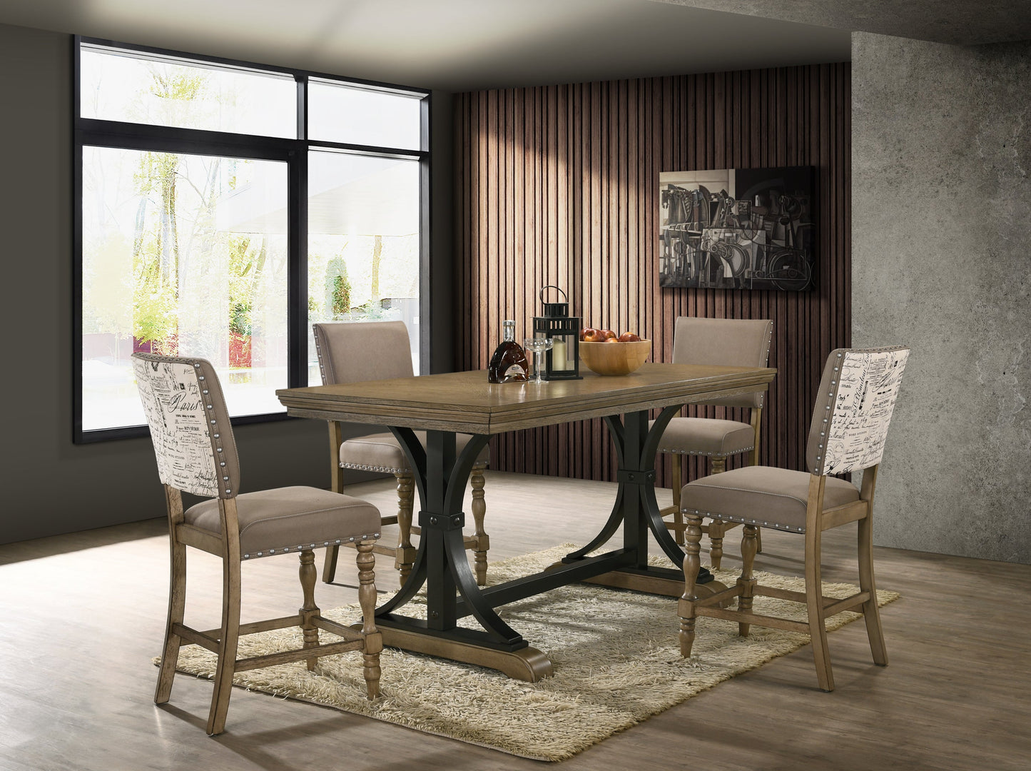 Birmingham 5-piece Driftwood Finish Table with Nail Head Chairs Counter Height Dining Set