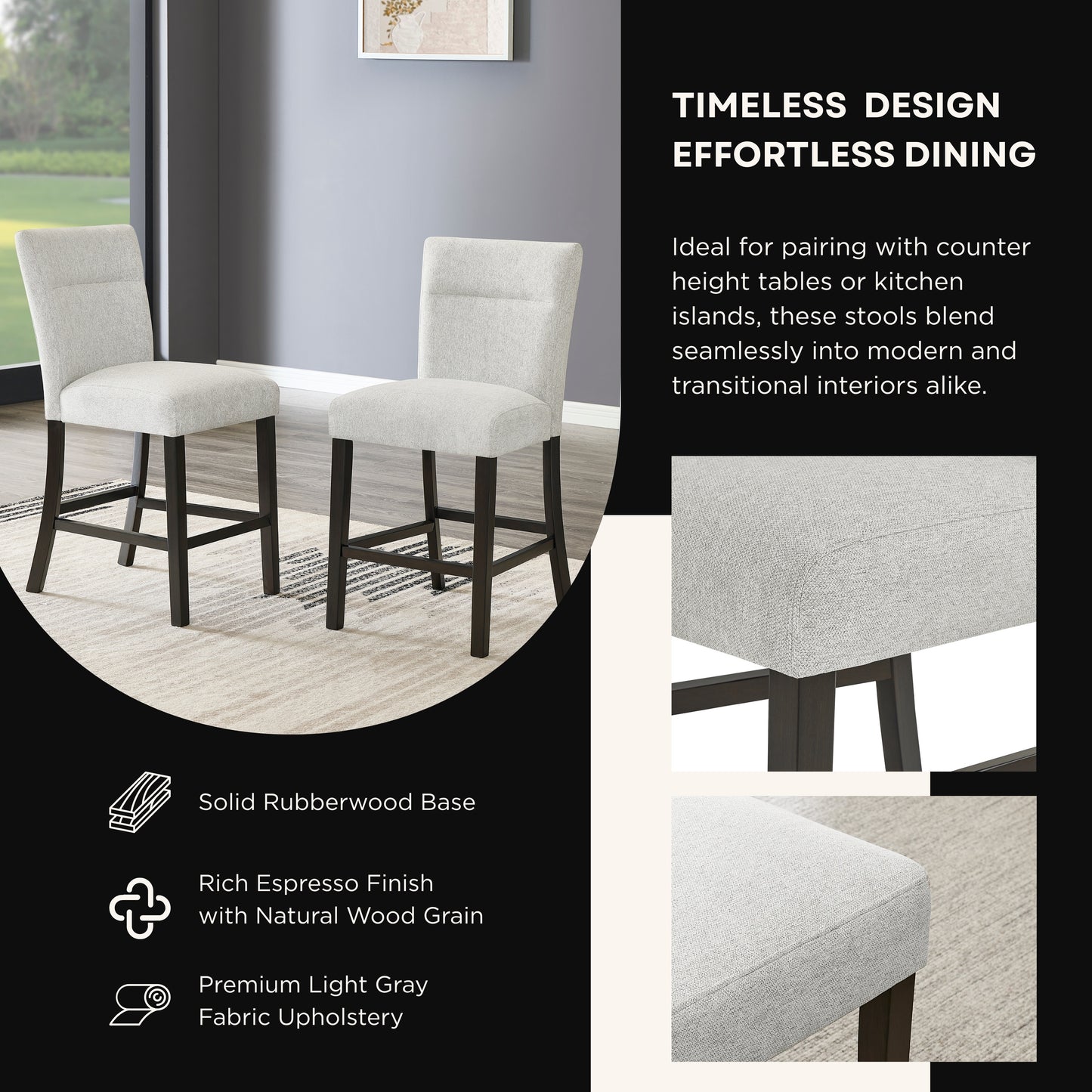 Roundhill Furniture Cavira 5-Piece Modern Faux Marble Dining Set, Counter Height Table with 4 Upholstered Chairs