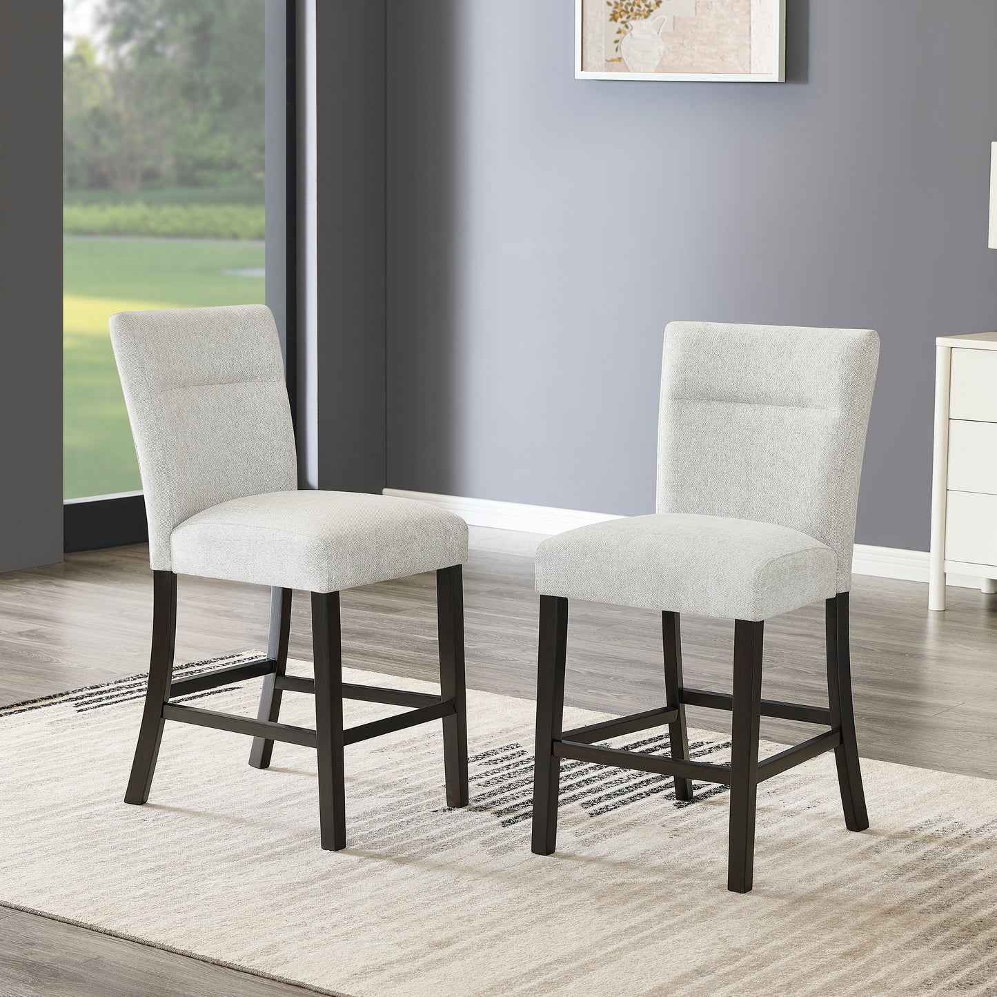 Roundhill Furniture Cavira 7-Piece Modern Faux Marble Dining Set, Counter Height Table with 6 Upholstered Chairs