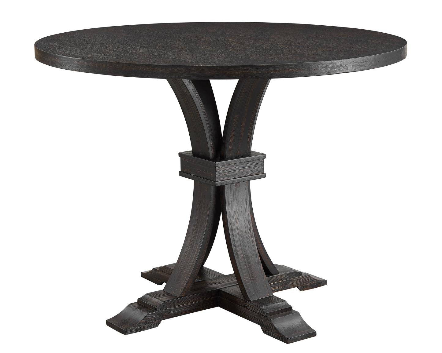 Siena Distressed Black Finish 5-Piece Counter Height Dining set, Pedestal Round Table with Gray Chairs