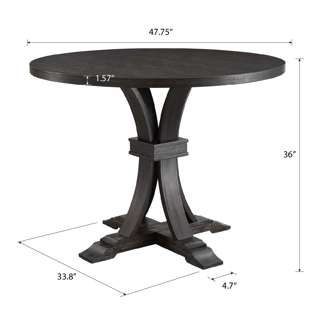 Distressed Black Finish Round Counter Height Pedestal Dining Table