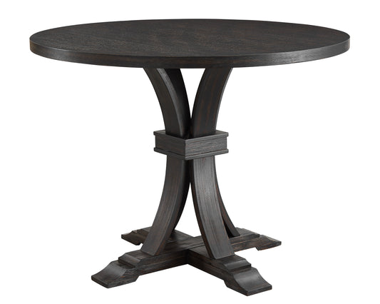 Distressed Black Finish Round Counter Height Pedestal Dining Table