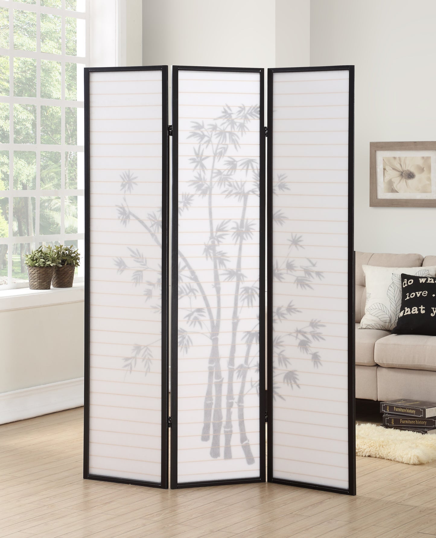 Roundhill Furniture 3-Panel Oriental Shoji Screen/Room Divider, Black