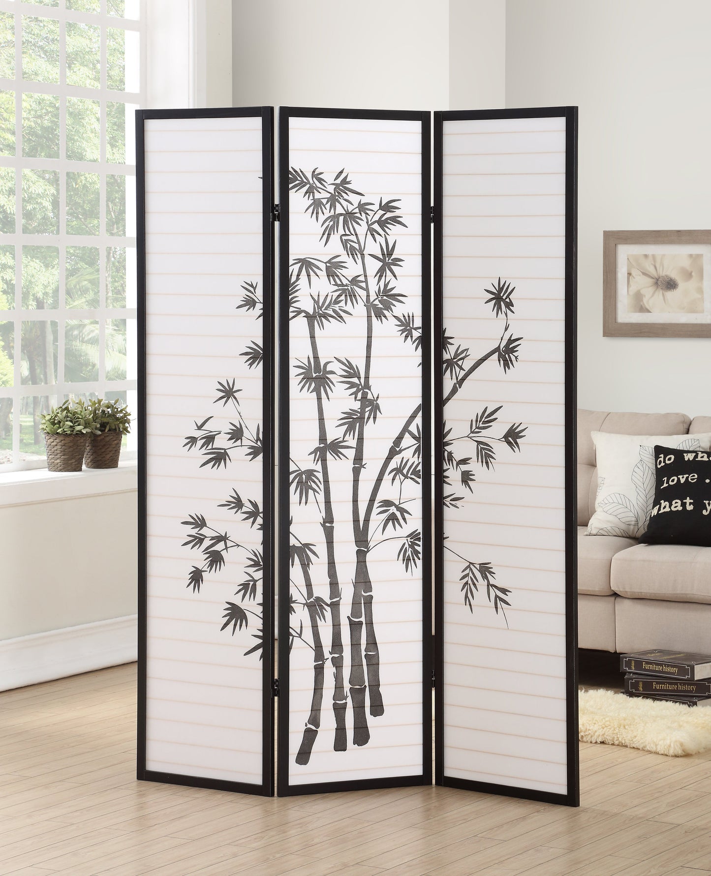 3 Panel Black Oriental Shoji Screen / Room Divider