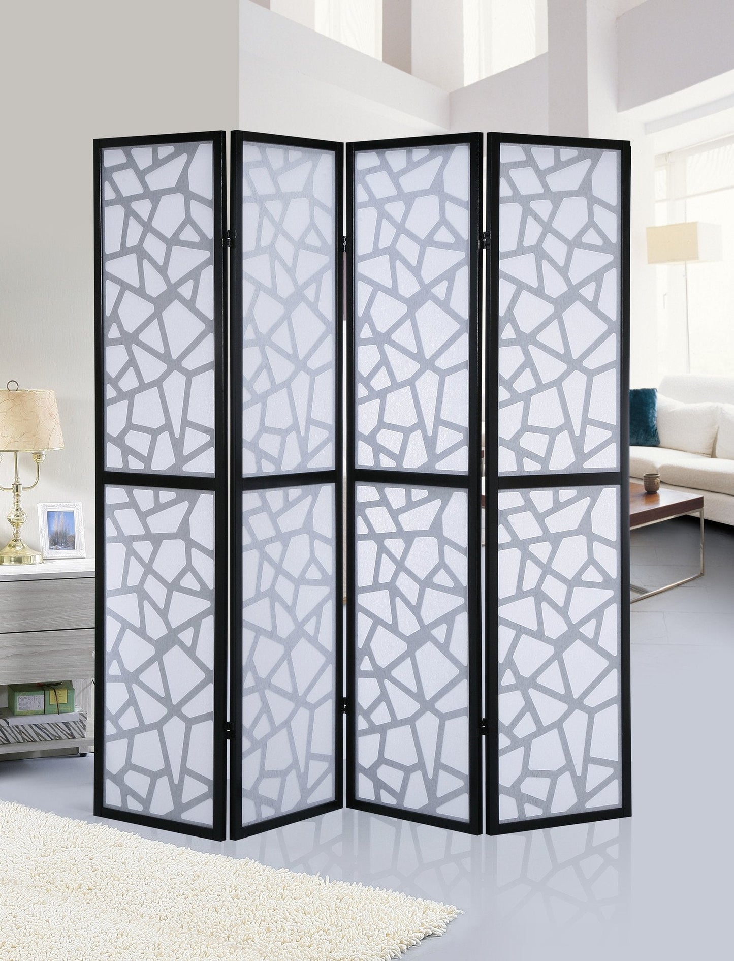 Roundhill Furniture Giyano 4 Panel Screen Room Divider, Black