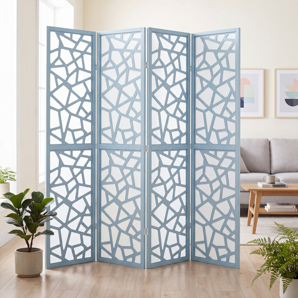 Roundhill Furniture Aurra 4-Panel Wood Room Divider, Folding Portable Partition Screen