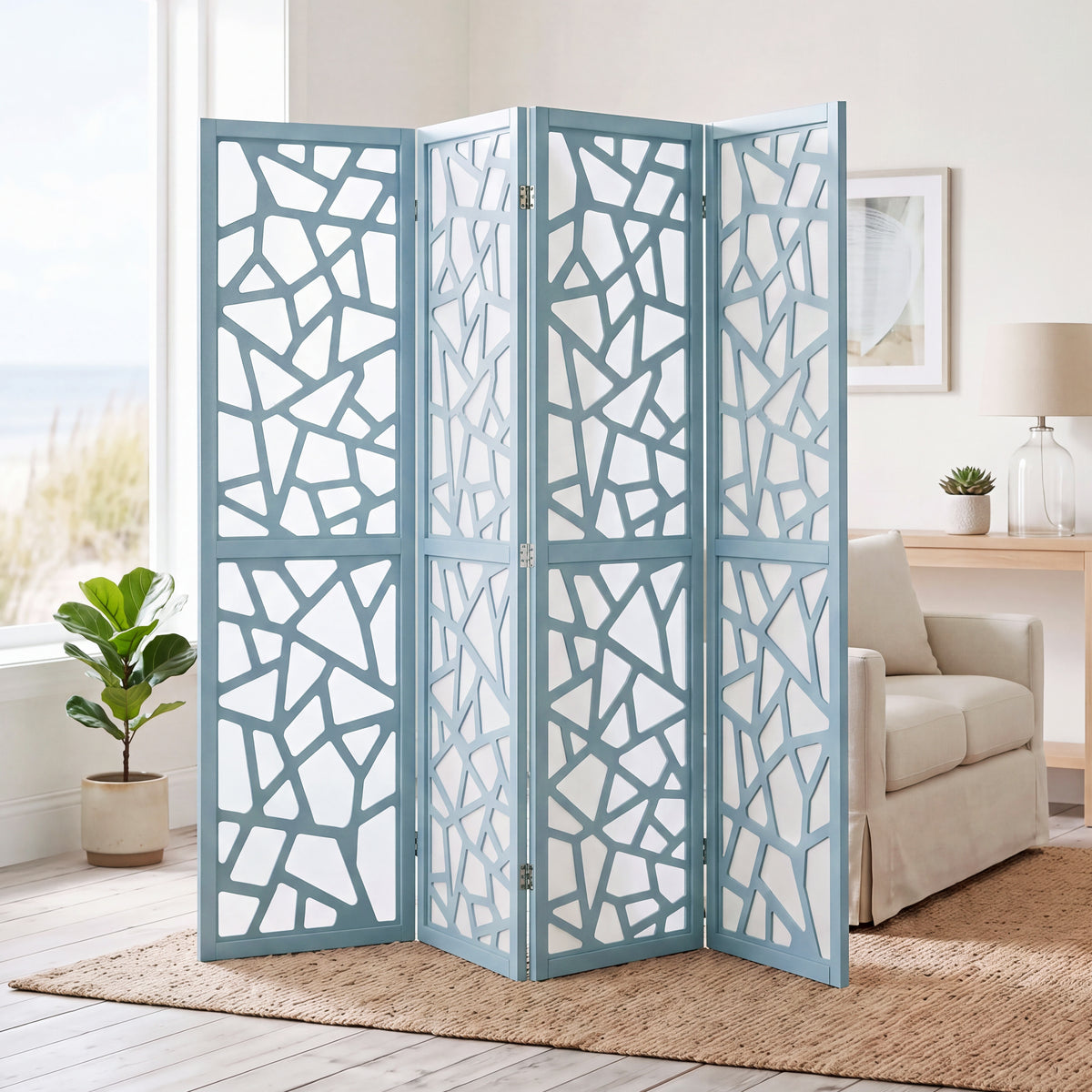 Roundhill Furniture Aurra 4-Panel Wood Room Divider, Folding Portable Partition Screen