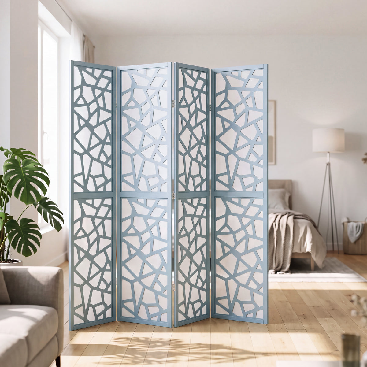 Roundhill Furniture Aurra 4-Panel Wood Room Divider, Folding Portable Partition Screen