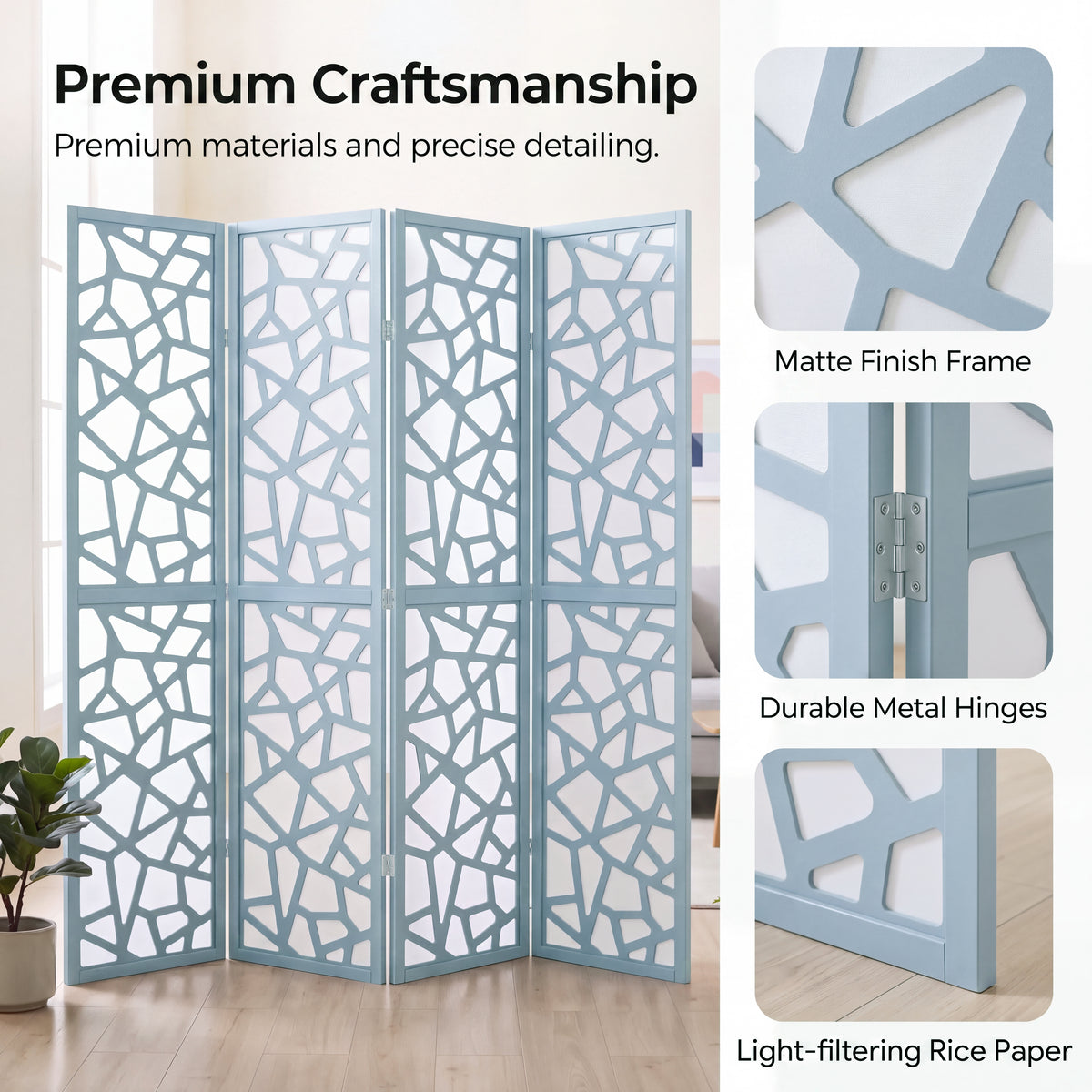 Roundhill Furniture Aurra 4-Panel Wood Room Divider, Folding Portable Partition Screen