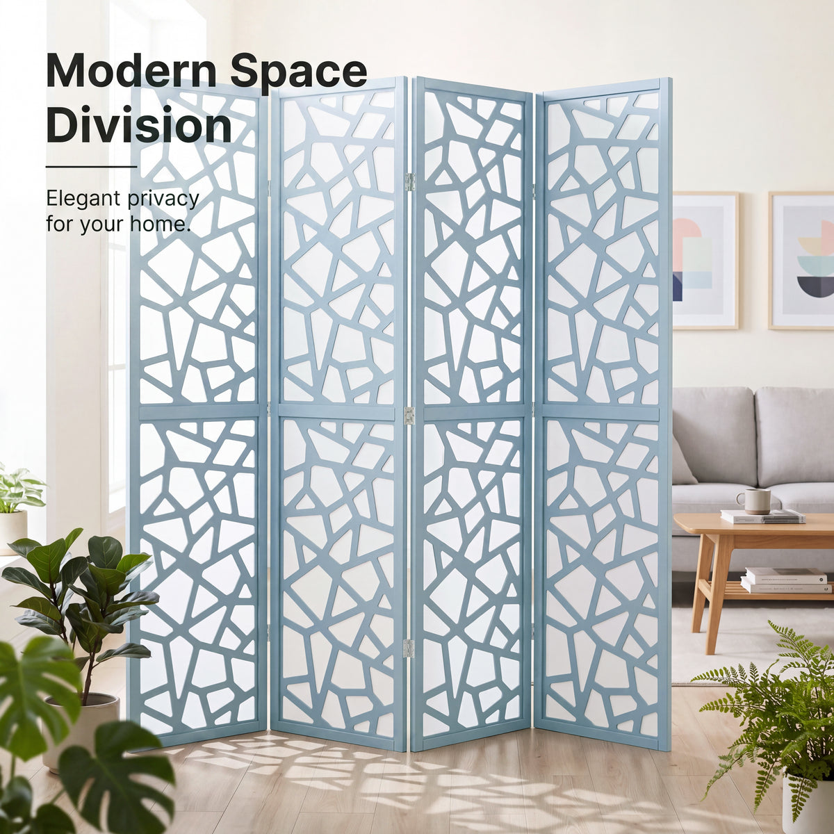 Roundhill Furniture Aurra 4-Panel Wood Room Divider, Folding Portable Partition Screen
