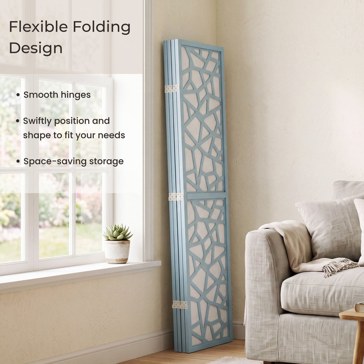 Roundhill Furniture Aurra 4-Panel Wood Room Divider, Folding Portable Partition Screen