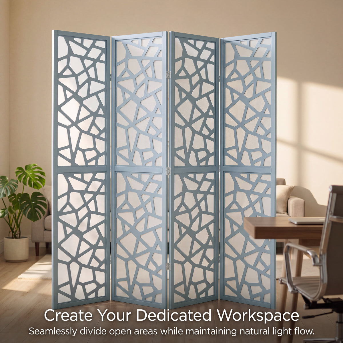 Roundhill Furniture Aurra 4-Panel Wood Room Divider, Folding Portable Partition Screen