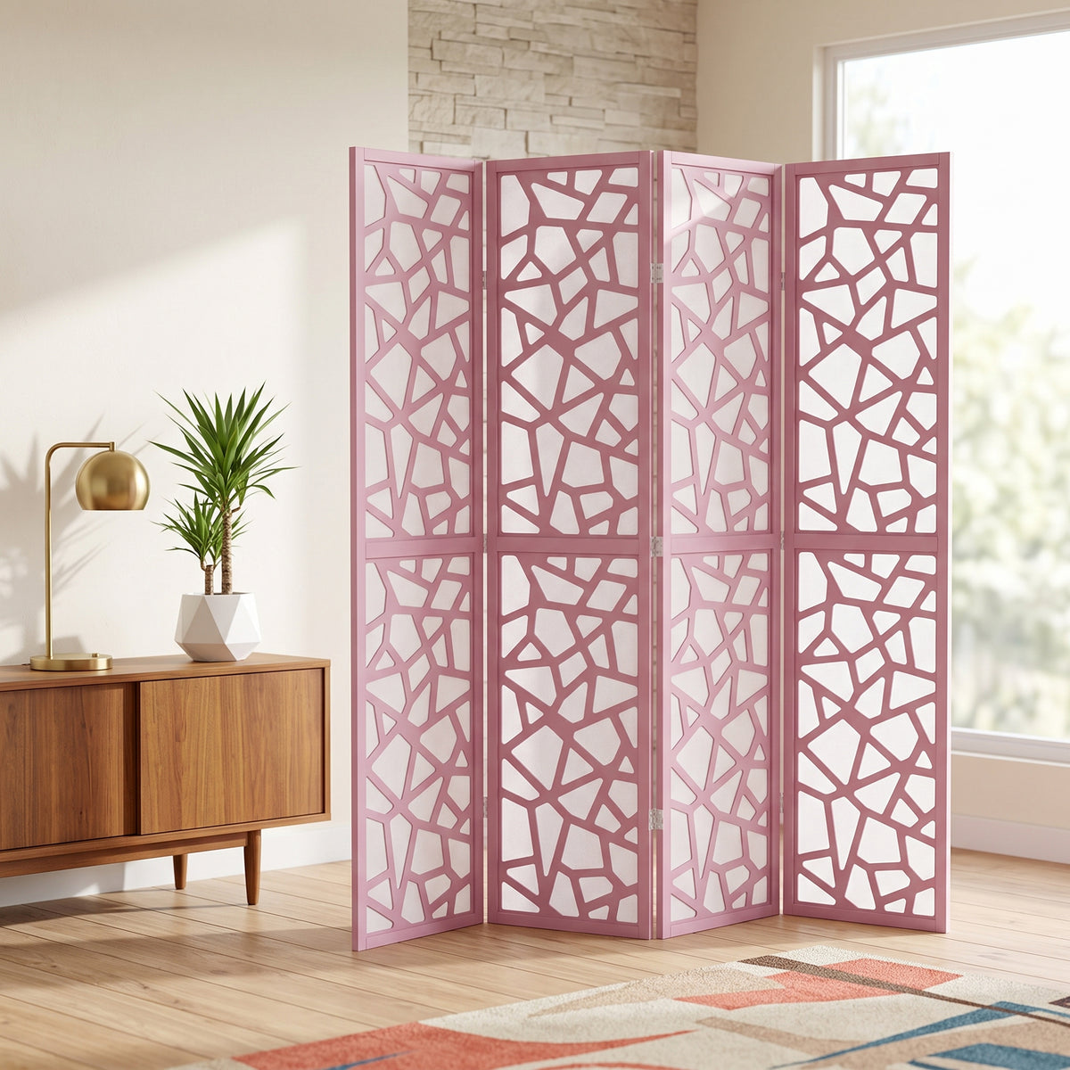 Roundhill Furniture Aurra 4-Panel Wood Room Divider, Folding Portable Partition Screen